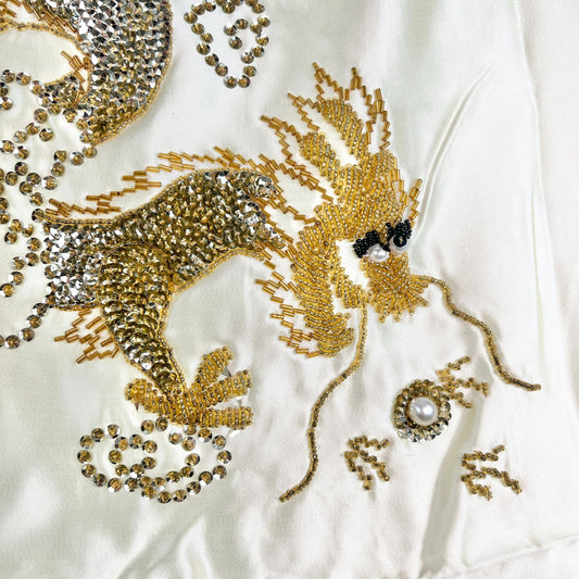 Unfinished Vintage Satin Material 92 x 27 Yellow Gold Sequin Bead Dragon