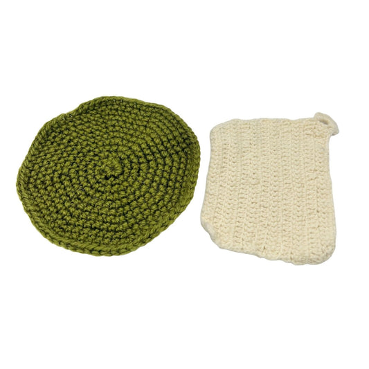 Crocheted Trivet and Pot Holder Set Olive and Cream