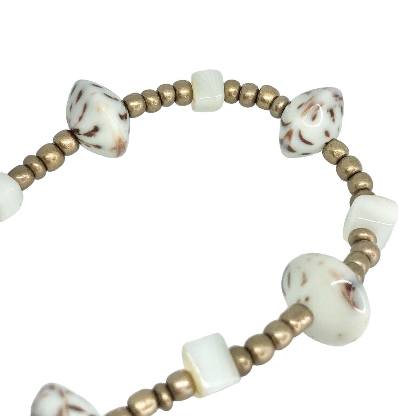 Handcrafted Bracelet White & Goldtone Beads Unique Fun NEW