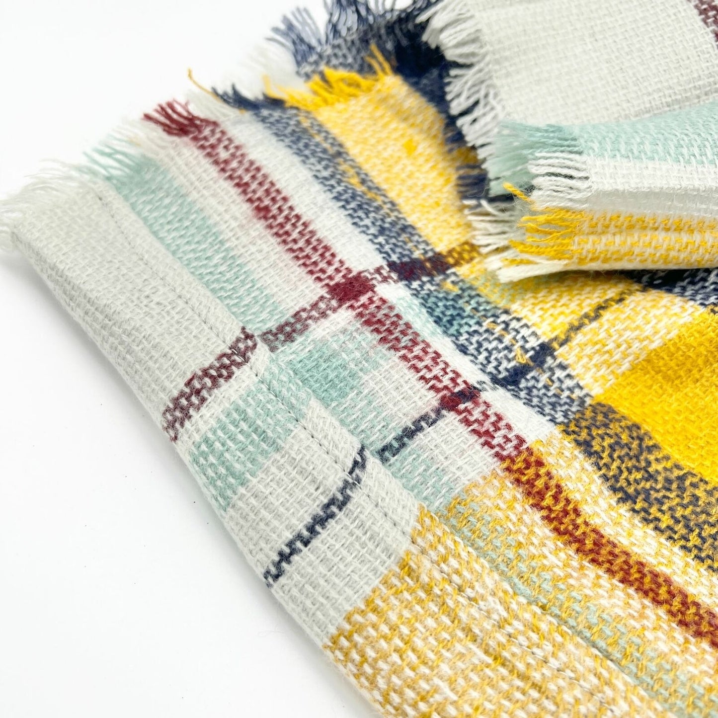 Infinity Scarf MultiColor Plaid 16in Wide with Fringe