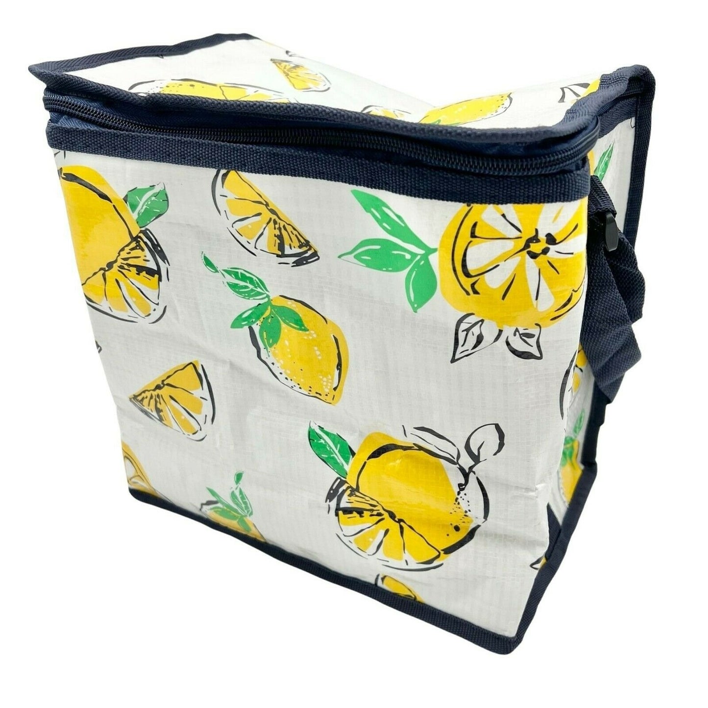 Thermal Cooler Bag Lemon Motif 10x7x10 White Yellow Blue Green Zip