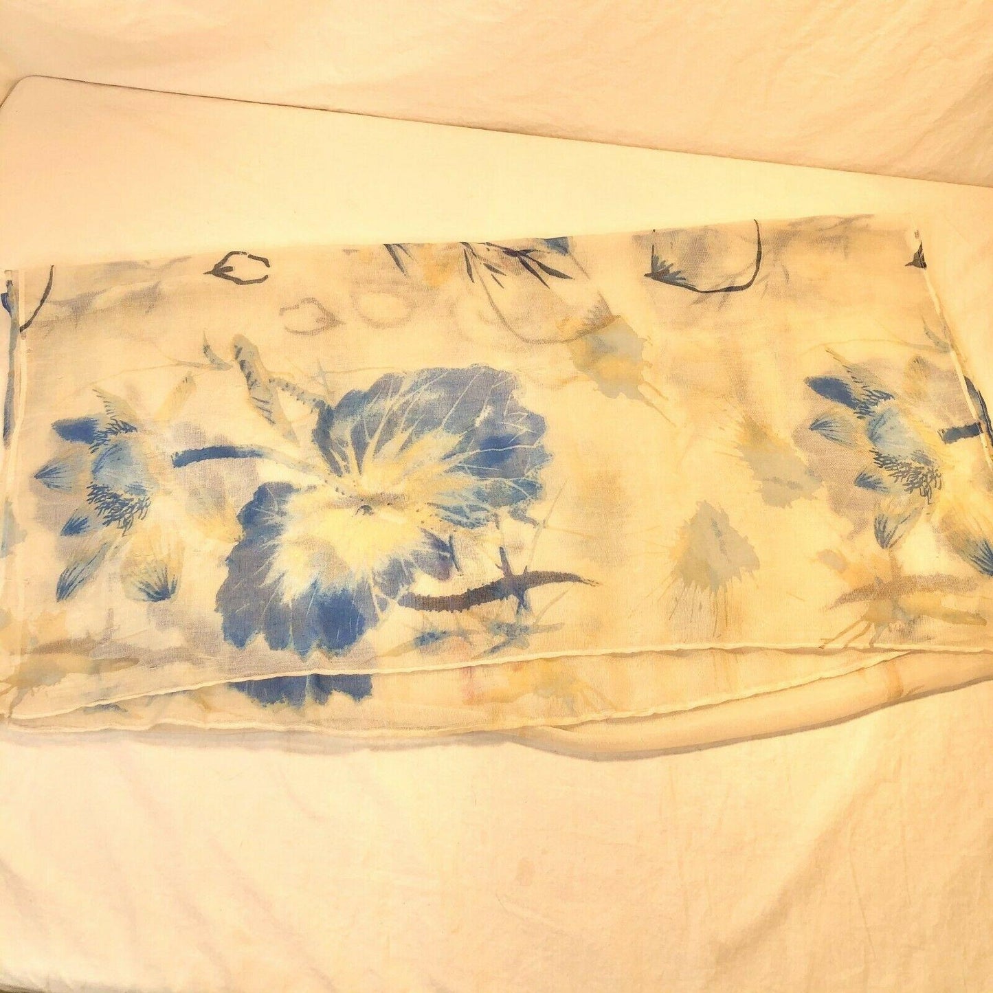 Large White with Pink Blue Yellow Floral Scarf or Wrap 72x30