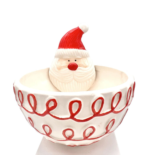 Deck the Halls, Ya'll Santa Bowl 5 x 4.5 White with Red Accents