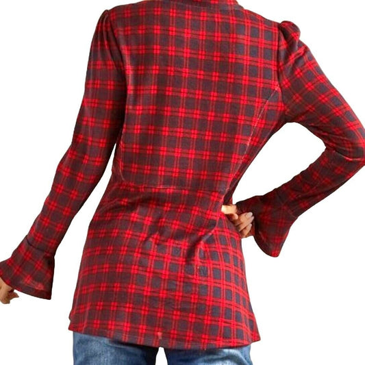 Suzanne Betro Tunic Top 3X Red Navy Plaid V-Neck Tie-Front NWT