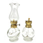Set of 2 Mini Oil Lamps 8 x 3 and 4.5 x 3 Clear Glass One Missing Chimney