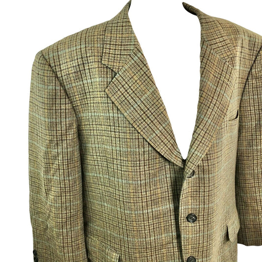 England House Men's Brown Plaid Sport Coat 51" Chest 3 button Notched Lapel