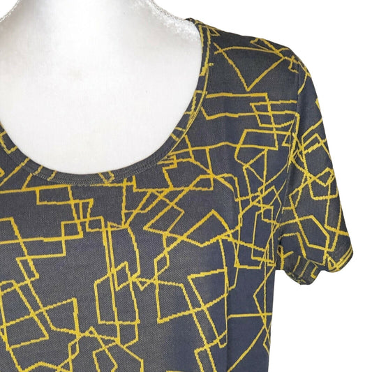 LuLaRoe Classic T Women's Small Top Navy Blue with Yellow Lines NWT