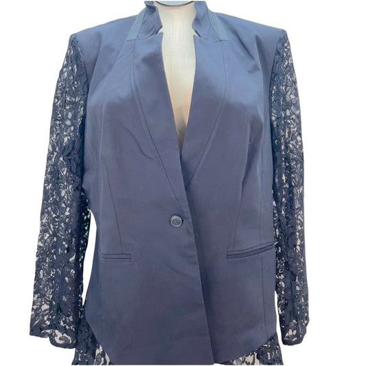 Lane Bryant Women's 20 Navy Blazer with Lace Sleeves and Hem NWT