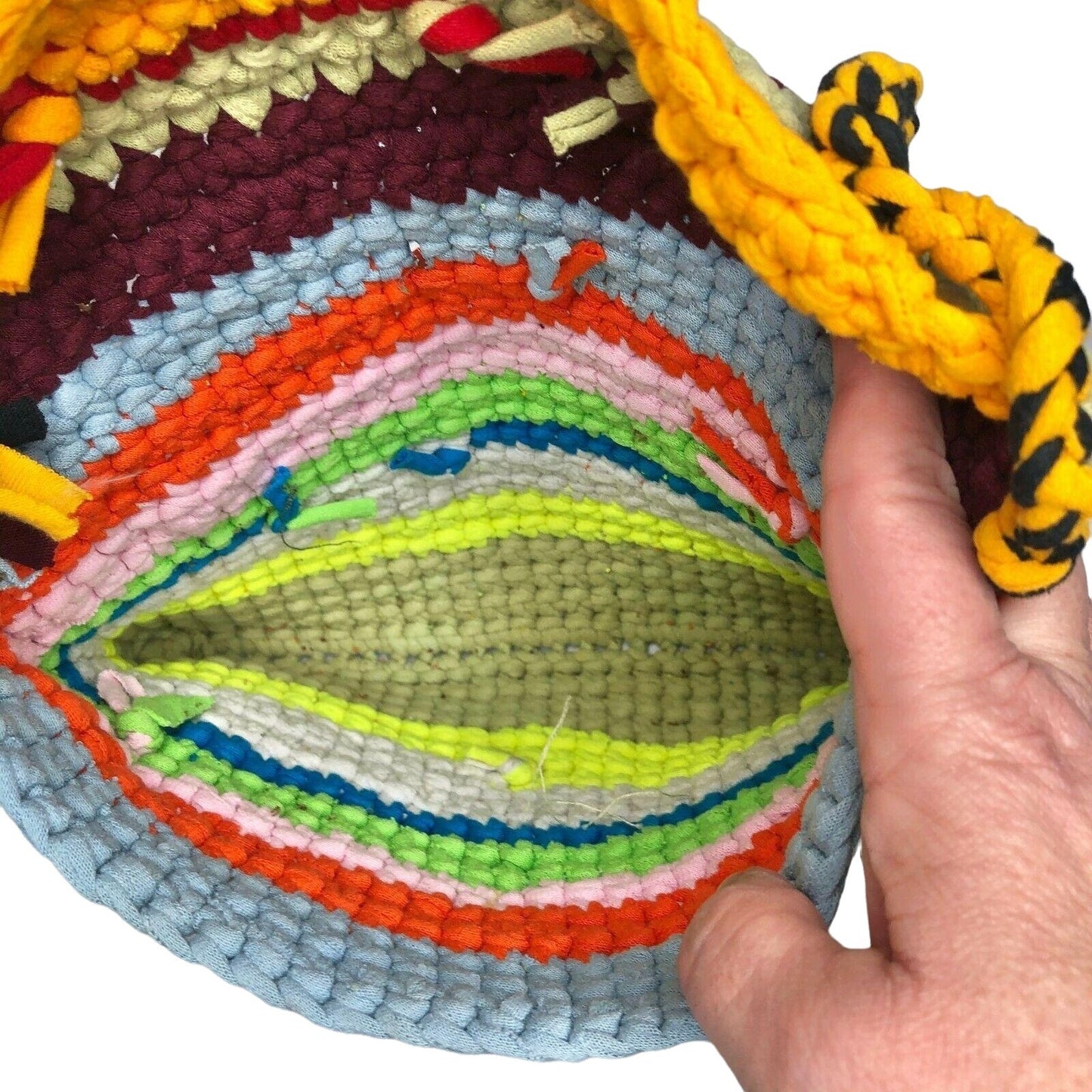 Handcrafted Crocheted Purse Multicolor w/ button closure tshirt yarn NEW