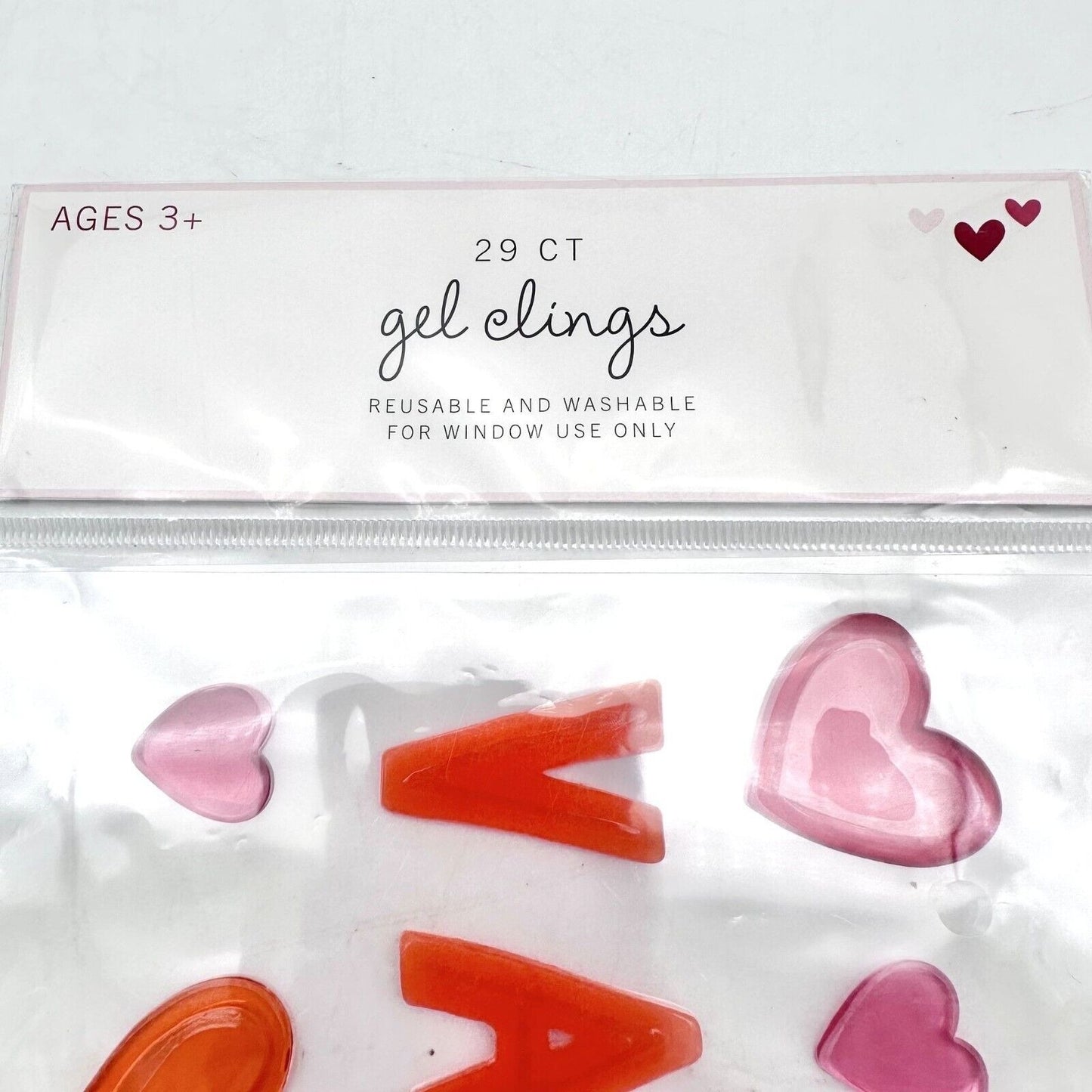 Happy Valentines Day Clings Set of 2 10.5 x 5.5 Red Pink Hearts NIP