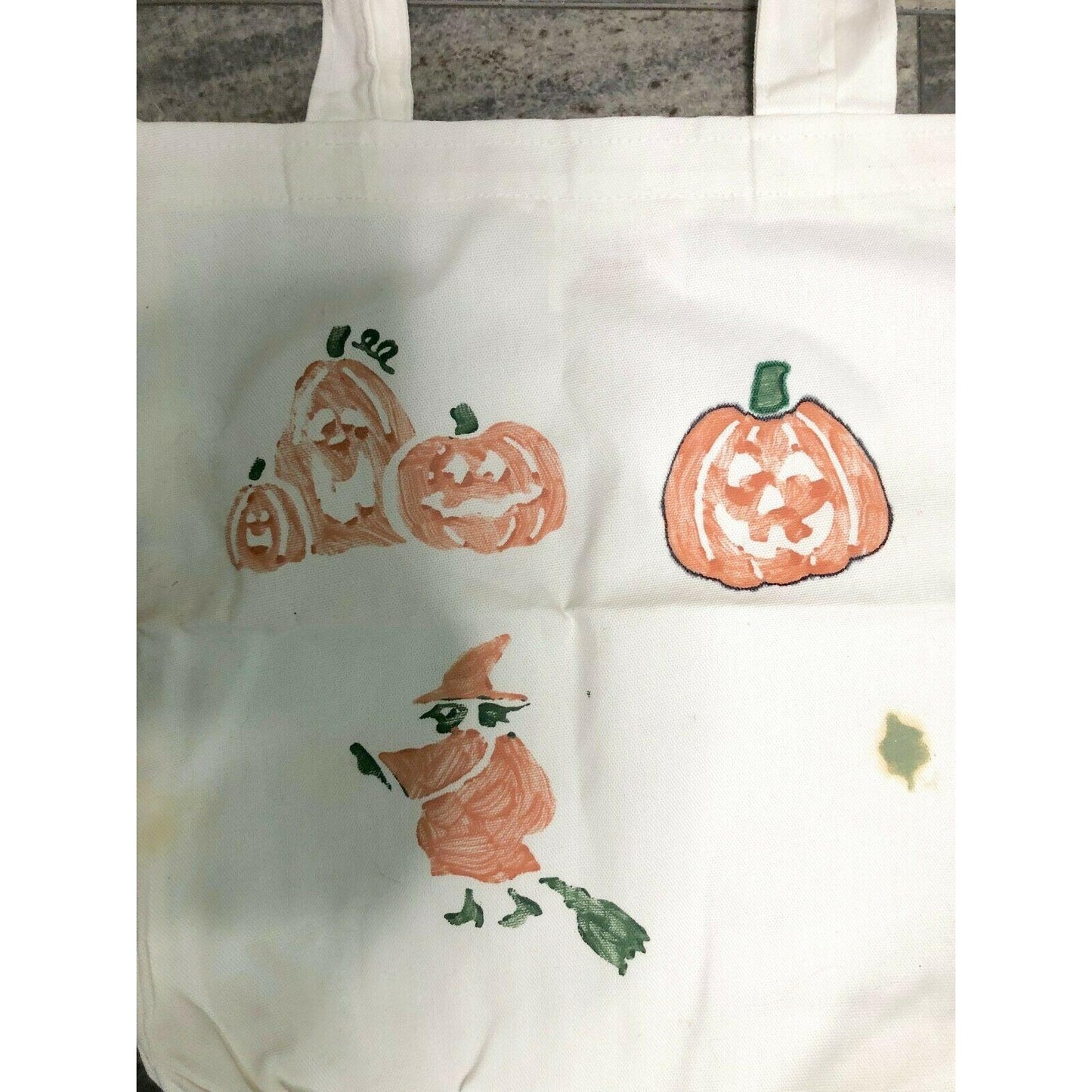 Halloween Handpainted White Canvas Trick or Treat Tote Bag and 4 gift bags