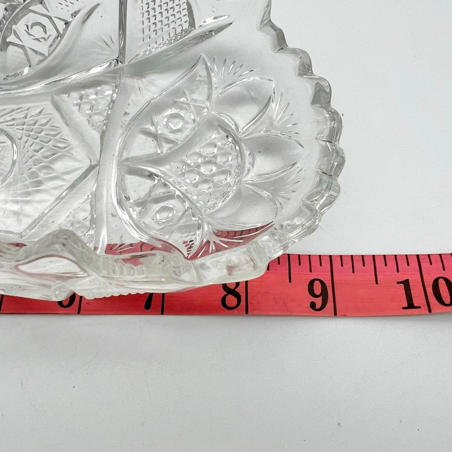 Dish 9 x 4 Clear Glass Faceted Folded Up Sides Vintage