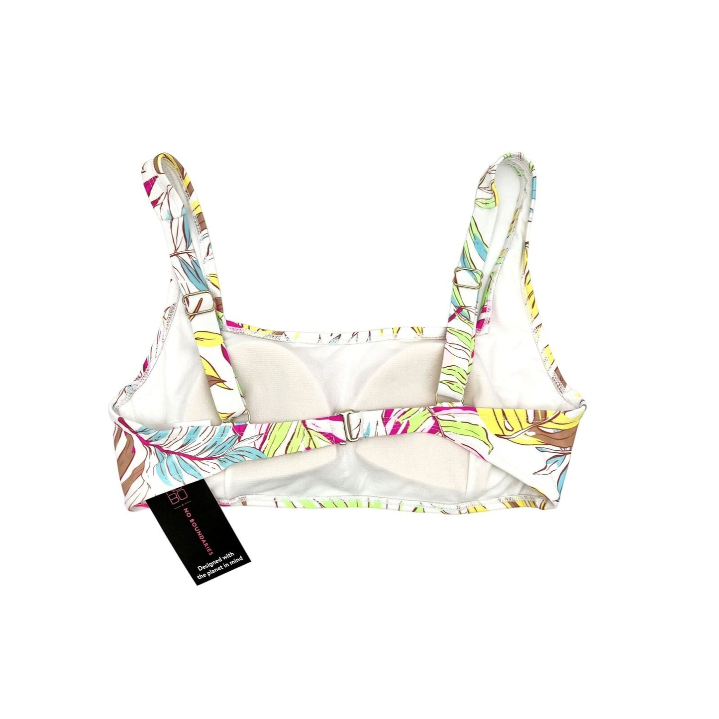 No Boundaries Bikini Top Junior M (7-9) White Tropical Leaves NWT