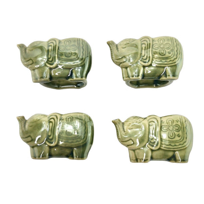 Set of 4 Ceramic Green Elephant Napkins Rings Floral Beautiful EUC