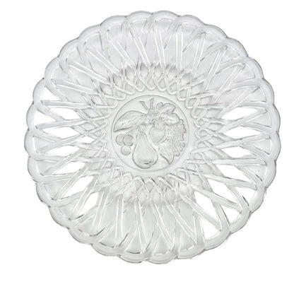 Serving Plate 9.5 inch Round Clear Glass Basket Fruit Pattern