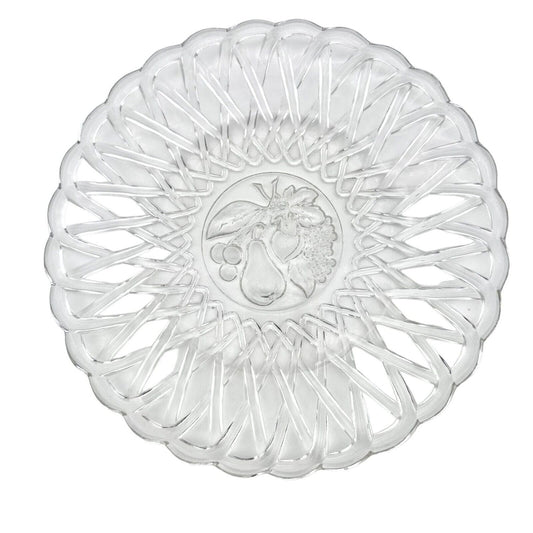 Serving Plate 9.5 inch Round Clear Glass Basket Fruit Pattern