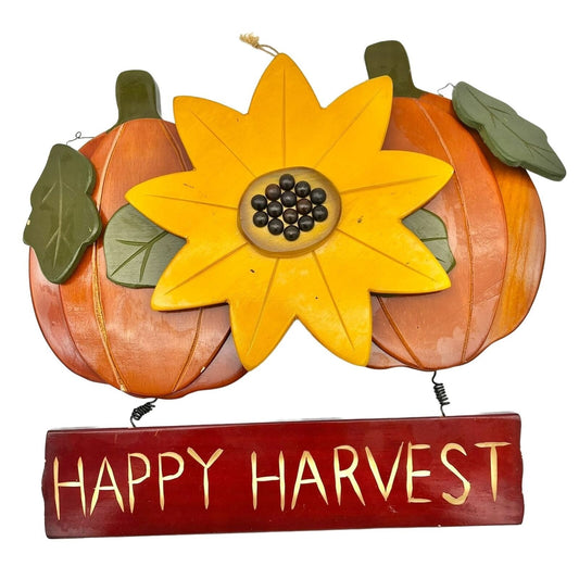 Prima Creations Autumn Fall Sign Happy Harvest Pumpkins Sunflower Wood