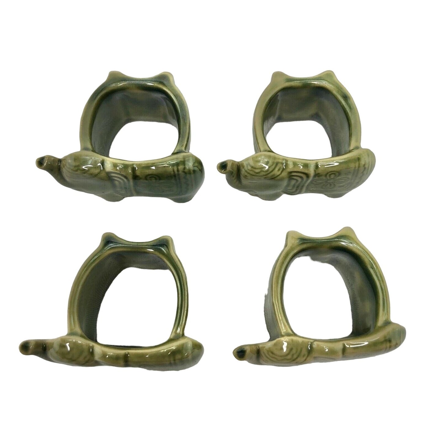 Set of 4 Ceramic Green Elephant Napkins Rings Floral Beautiful EUC