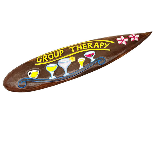 Hand Painted Wooden Group Therapy Cocktails Drinking Surfboard 6x23 in Sign