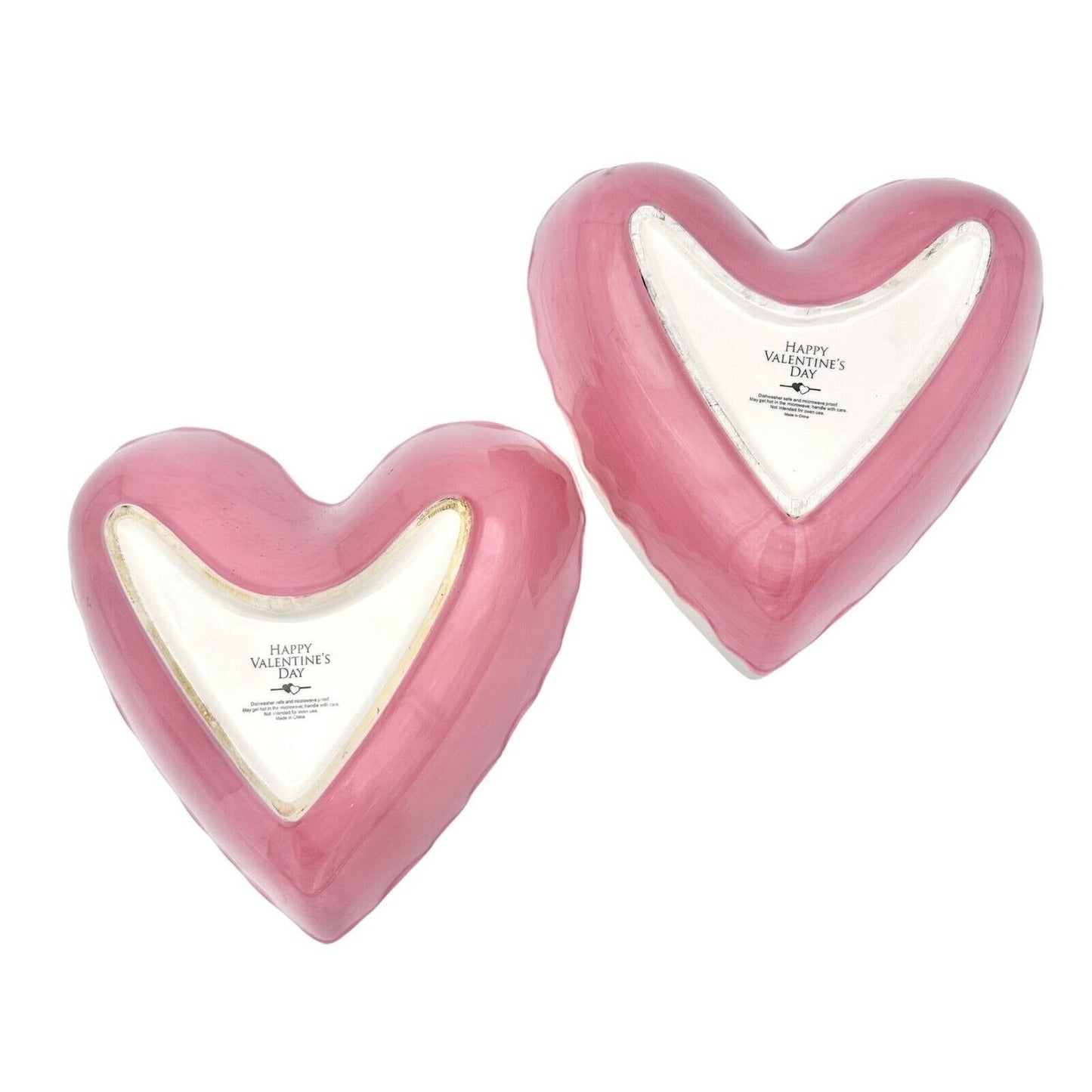 Happy Valentine's Day Set of 2 Heart Bowls 8.5 x 8 Pink White