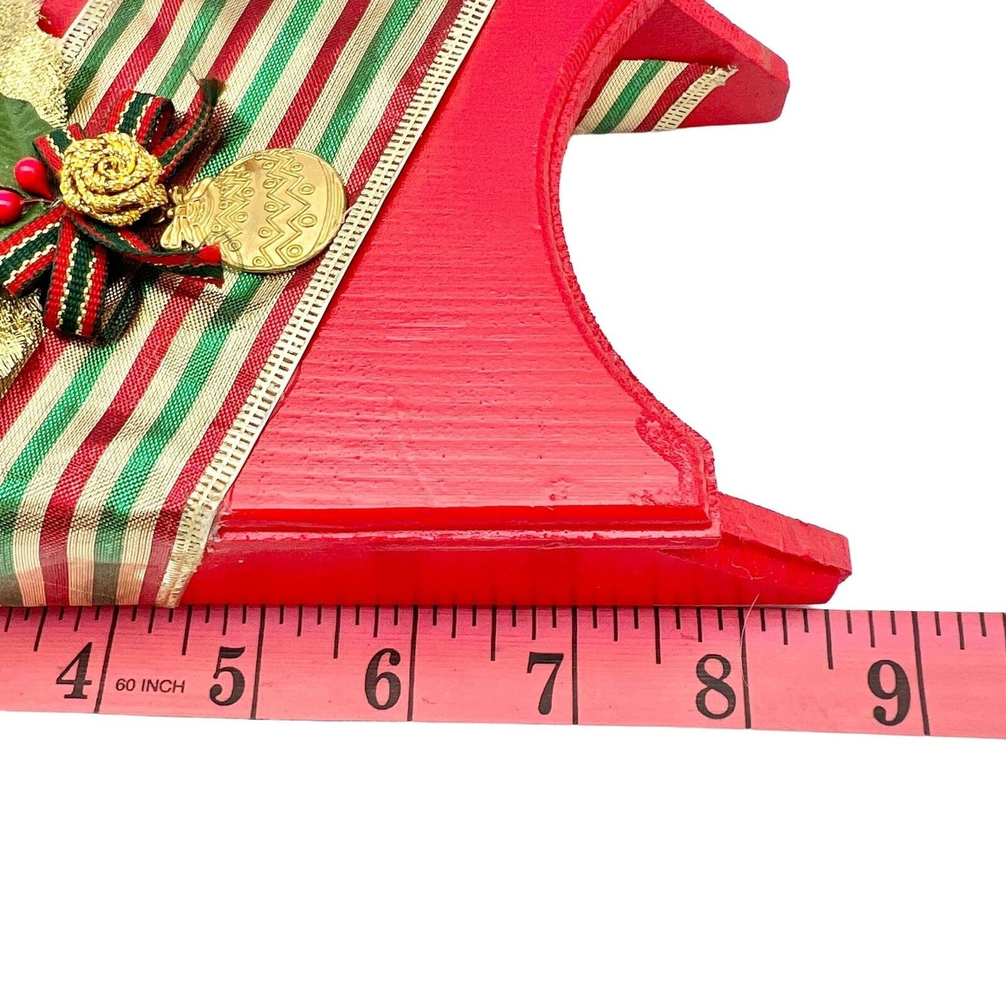 Handcrafted Wooden Sled Red Holly Embellishment Christmas 8.5 x 4
