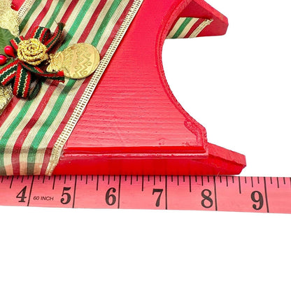 Handcrafted Wooden Sled Red Holly Embellishment Christmas 8.5 x 4