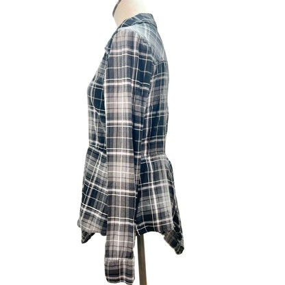 BP Womens Small Black Plaid Long Sleeve Top with Sharkbite Peplum Bottom