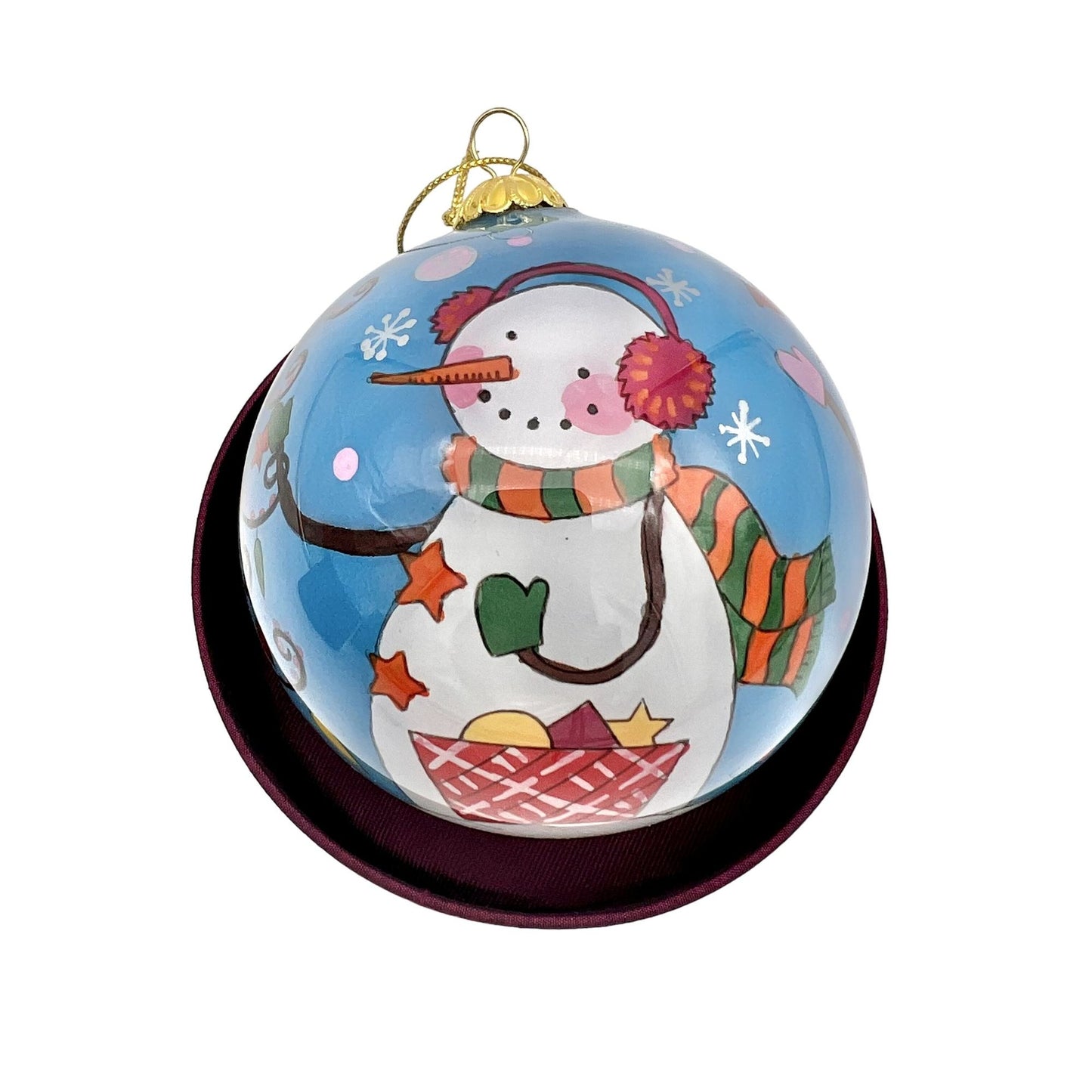 Christmas Ornament Glass "Li Bien" Snowmen 2007 In Storage Case