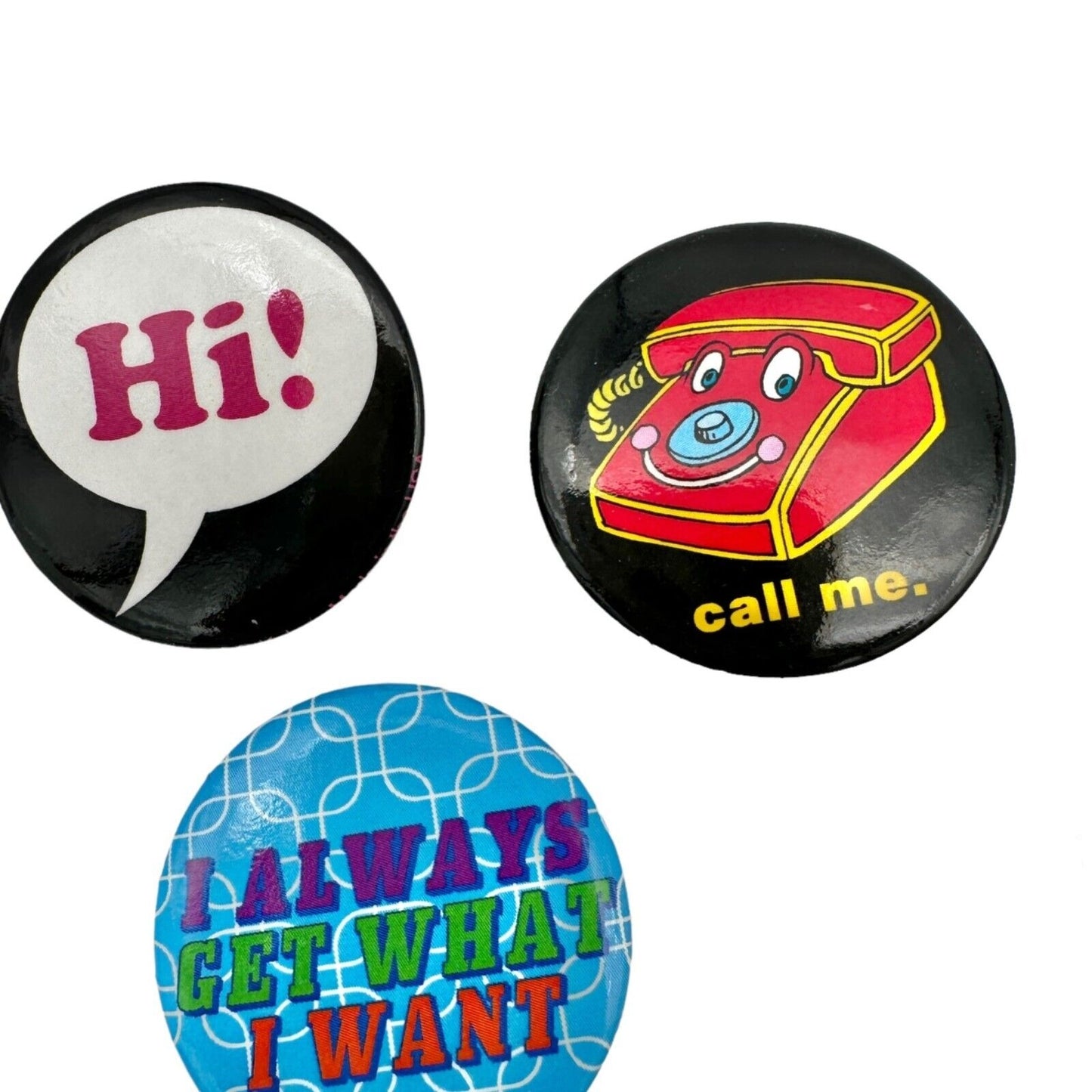 Set of 6 Metal Buttons Pins Retro Designs 80’s Fun Throwback