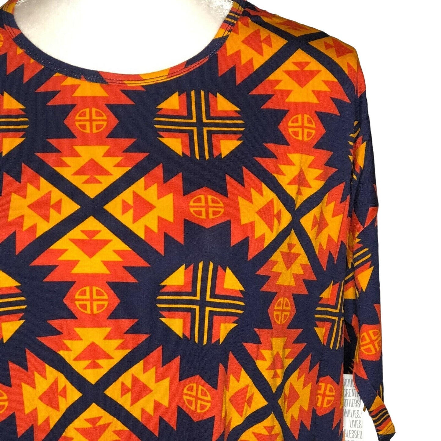 LuLaRoe RETIRED Irma Women's XS Navy Blue Orange Yellow Mid-length Sleeves NWT