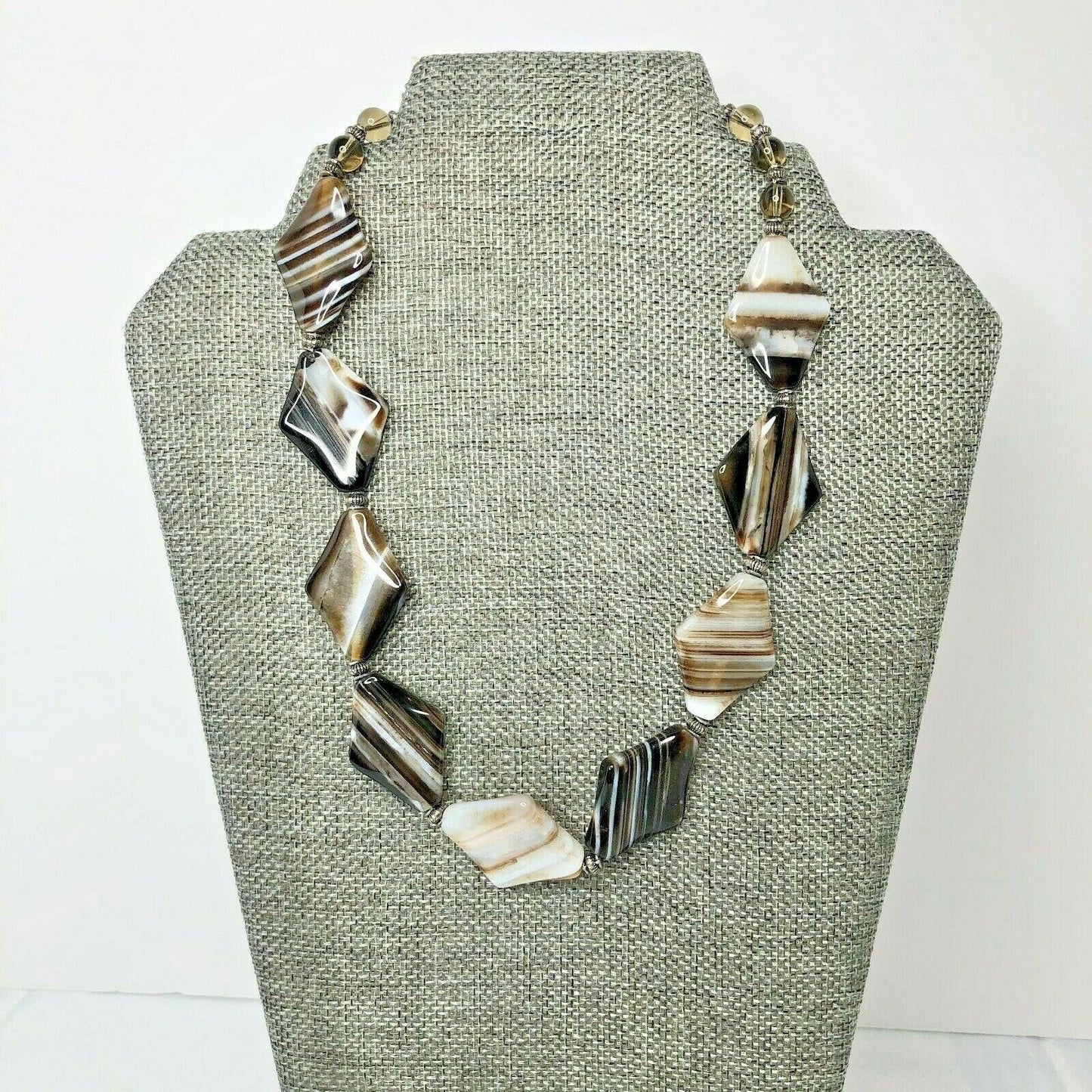 Handcrafted Necklace Brown Agate Diamond Shaped Natural Stones Chunky