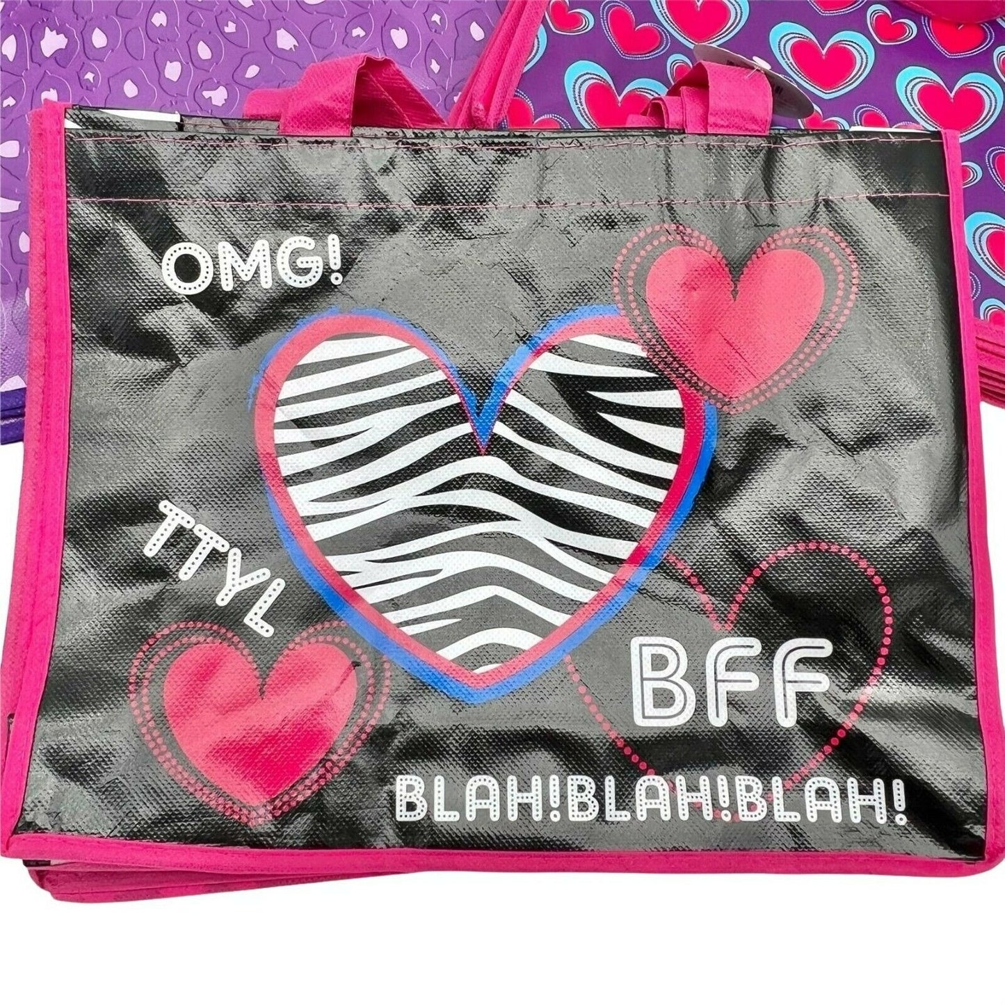 Bundle of 12 Girly Girl Tote Bags Hearts Valentines Purple Pink Reusable NWT