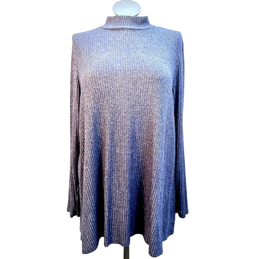 Lane Bryant Tunic 18/20 Blue Ribbed Mock Turtleneck Long Sleeve NWOT