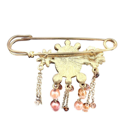 Brooch Pin 3 inch Goldtone Cameo Beads Rhinestones NWOT