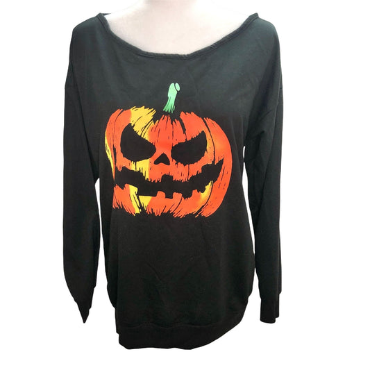 Lyxiof Womens Medium Black Sweatshirt Halloween Jack-o-Lantern Pumpkin