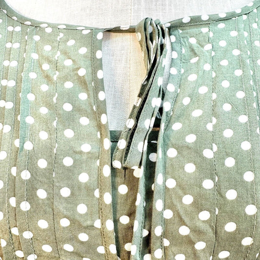 Suzanne Betro Top Women's 2X Olive White Polka Dot Roll Tab Sleeve Tie Front NWT