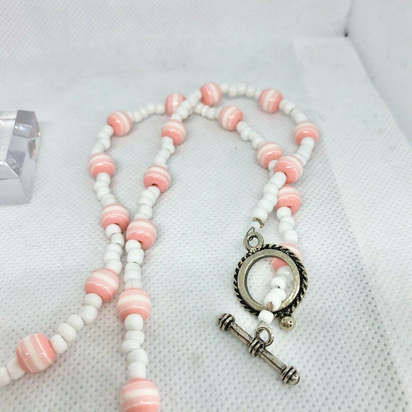 Handcrafted 3pc Jewelry Set Light Pink Beads Necklace Earrings Bracelet NEW