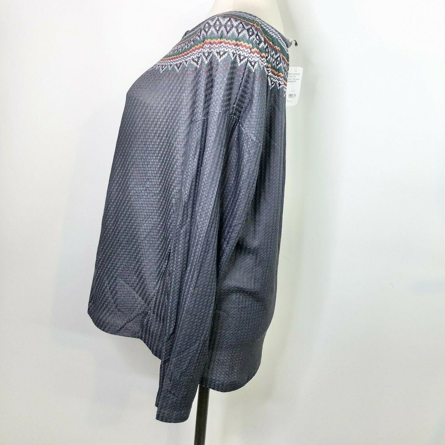 Luukse Womens 3X Gray Lightweight Henley Top with Ski Sweater Look Long Sleeve