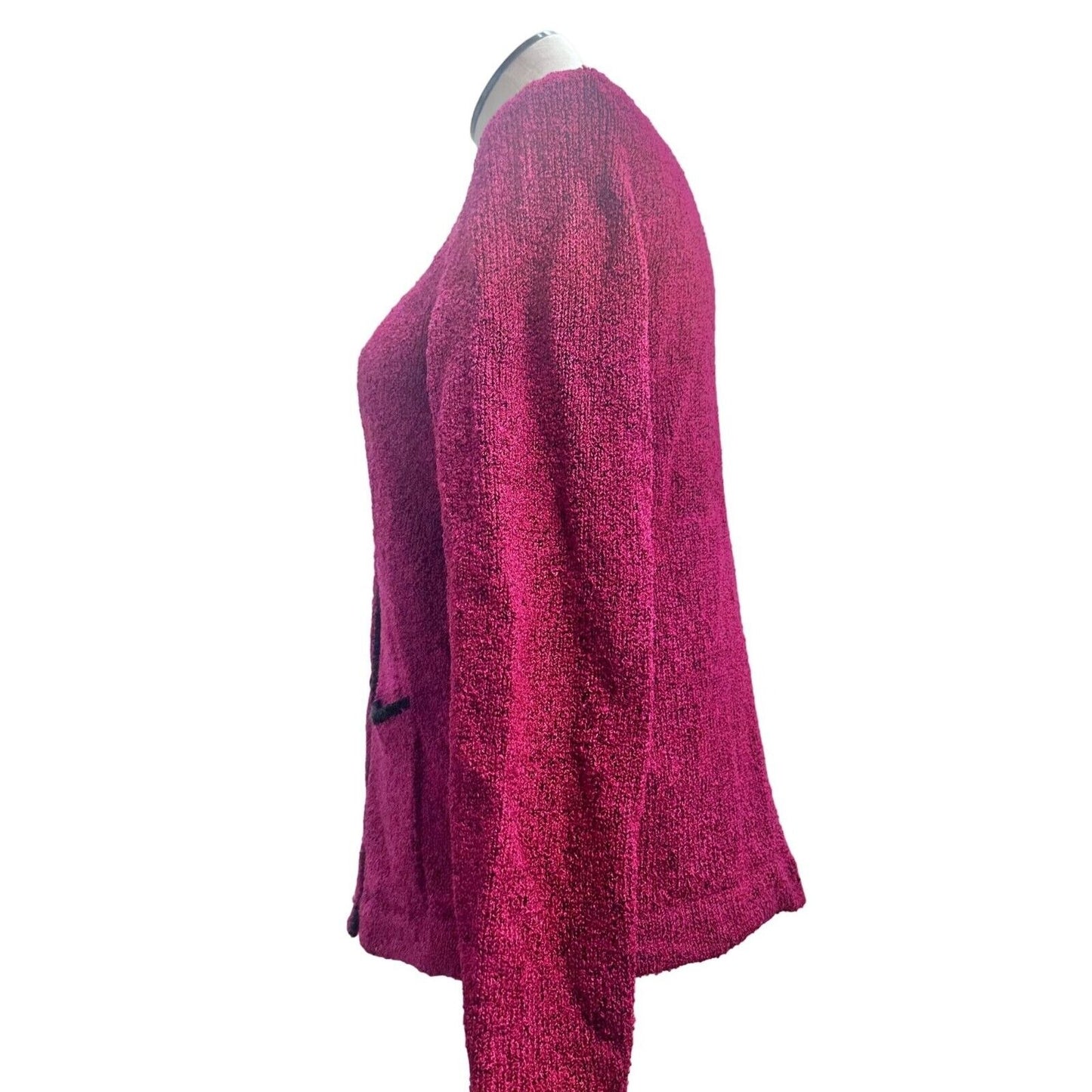 South Cotton Sweater Women's M Red Black Trim Long Sleeve Button Up EUC