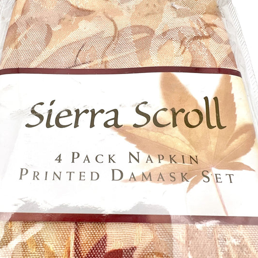 Sierra Scroll 4pk Napkin 17 x 16.5 Printed Damask Set Autumn Fall Theme NEW