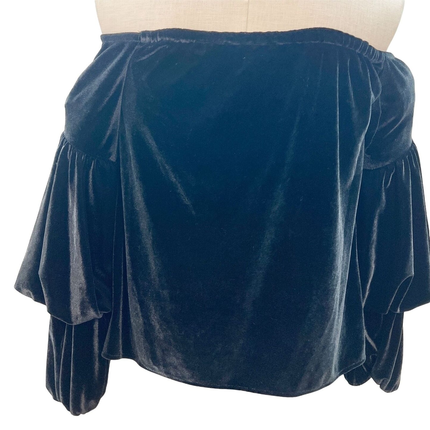 Petersyn Womens XS Black Velvet Long Sleeve Off Shoulder Top