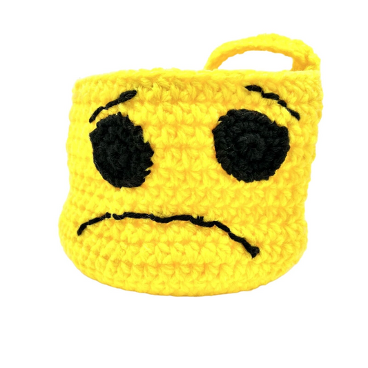 Handcrafted Crochet Bag Yellow Sad Face Halloween Trick or Treat Bag