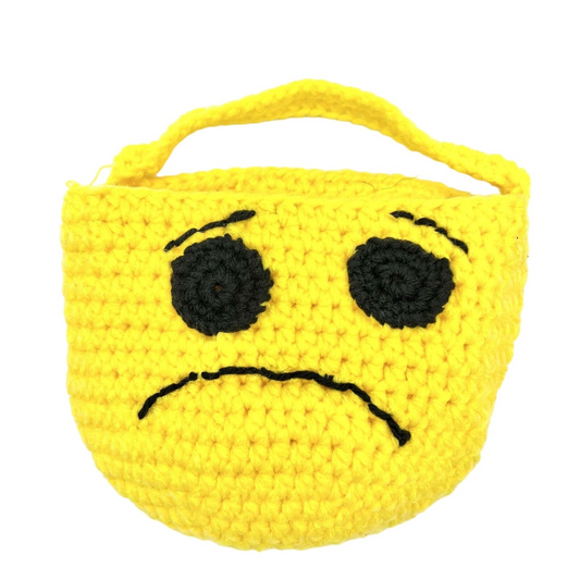 Handcrafted Crochet Bag Yellow Sad Face Halloween Trick or Treat Bag