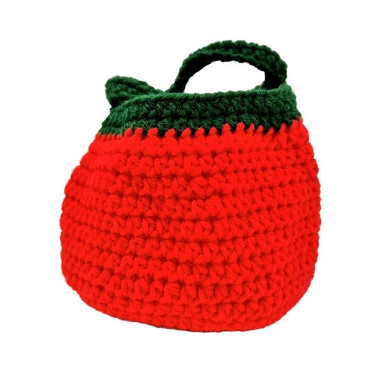 Handcrafted Crochet Bag Red Tomato Face Halloween Trick or Treat Bag